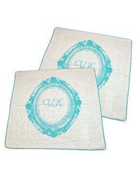 New Pottery Barn PB Teen Throw Pillow Covers Cases 2PSs 18” Linen Cream Teal